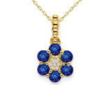 3/5 Carat (ctw) Natural Blue Sapphire Flower Pendant Necklace in 14K Yellow Gold and Chain